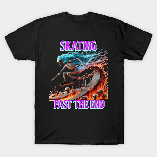 Fiery Skating Skeleton A Death-Defying Ride T-Shirt by coollooks